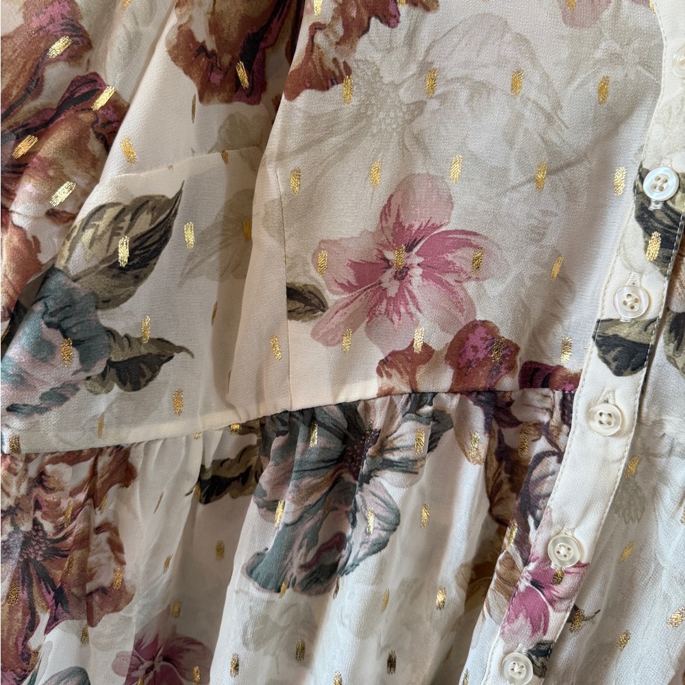 Torrid Floral High Low Tunic Top Sheer Gold Accents Empire Waist NWT 1X Boho - Picture 3 of 5